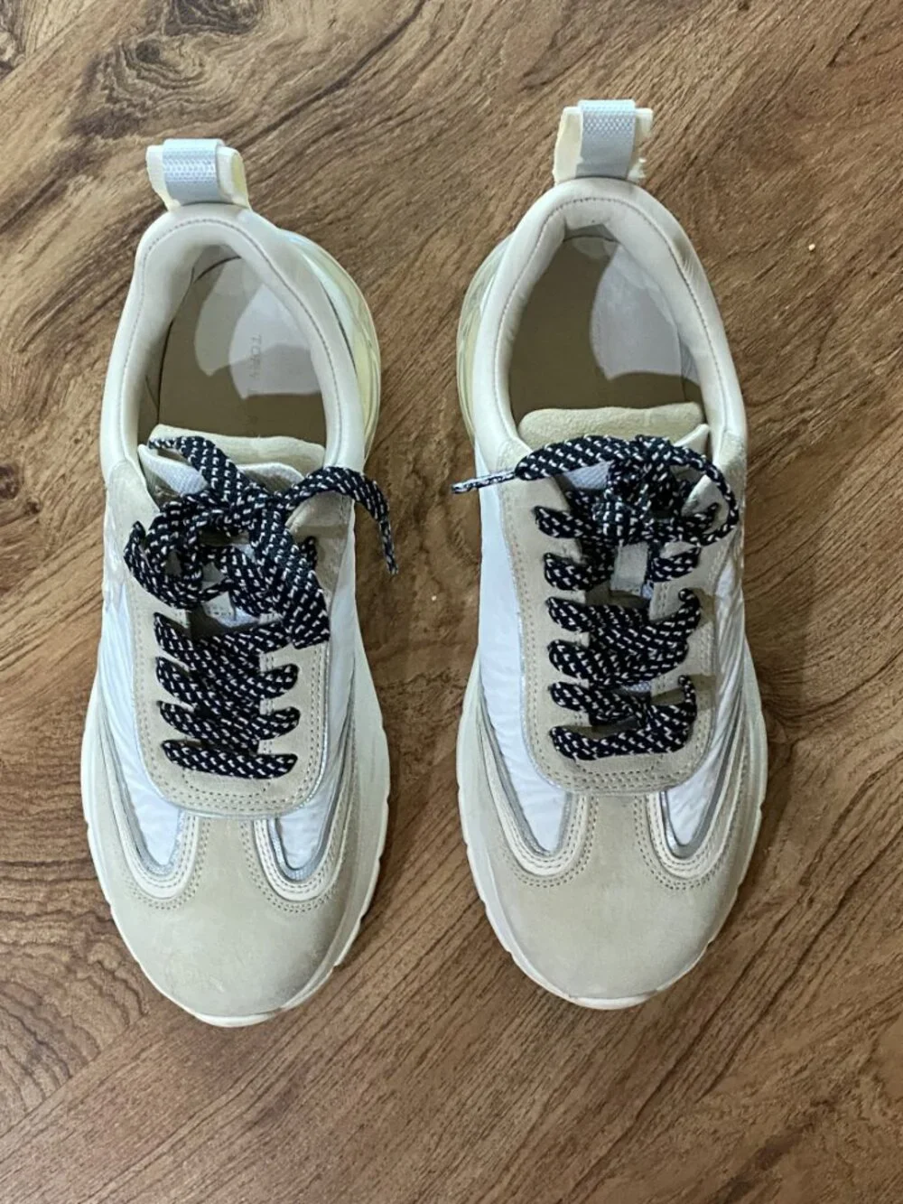 White/Beige Tory BURCH Sneakers with Black/White Shoe Strings-Sz 8